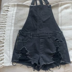 Express black denim shirt overalls
